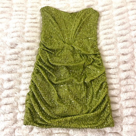 Hello Molly Accented Times Green Sequin Strapless Corset Mini Dress - Picture 4 of 7